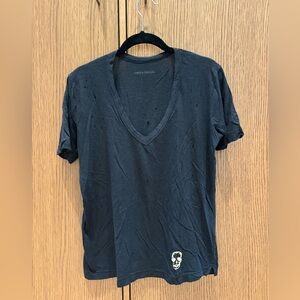 Zadig & Voltaire Black V-Neck Tee with Skull Detail